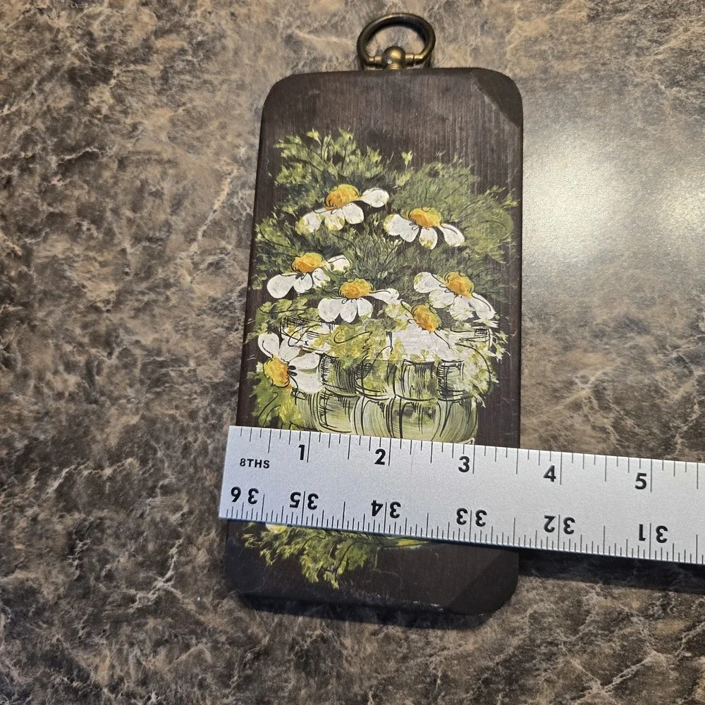Vintage 1976 Hand Painted Daisies on‎ Wood Plaque Signed S. Perry – Rustic...